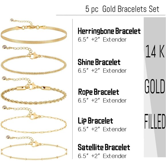 🆕 Women Gold Trendy Dainty Cross Bracelet 14k Beaded Herringbone Chain Jewelry - Picture 8 of 9